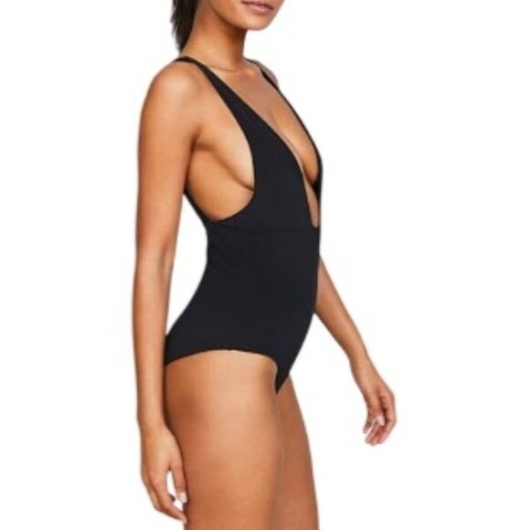 Mara Hoffman Women's Standard Audrey Black Deep V One Piece Swimsuit Size L, XL - Picture 4 of 11